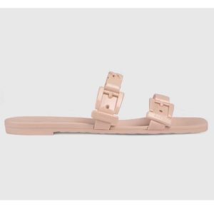 Replica Gucci Women GG Rubber Slide Sandal Light Pink Chain Flat 1.5 Cm Heel 2