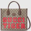 Replica Gucci Unisex Tiger GG Small Tote Bag Beige Ebony GG Supreme Canvas
