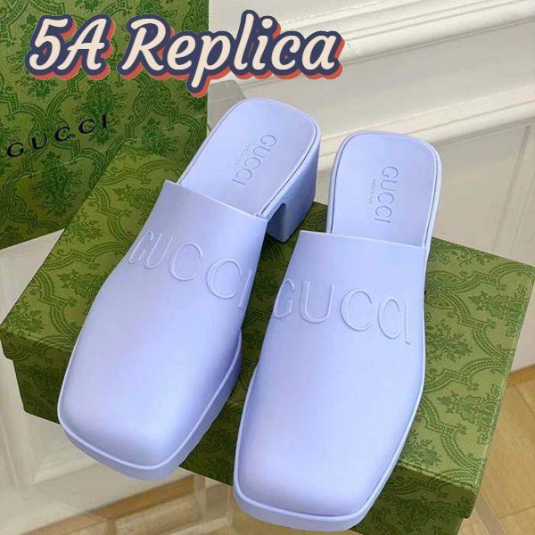 Replica Gucci Women GG Slip-On Sandal Pastel Blue Rubber Embossed Logo Square Toe Chevron 4