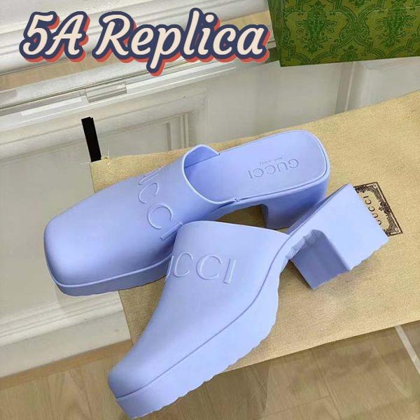 Replica Gucci Women GG Slip-On Sandal Pastel Blue Rubber Embossed Logo Square Toe Chevron 5