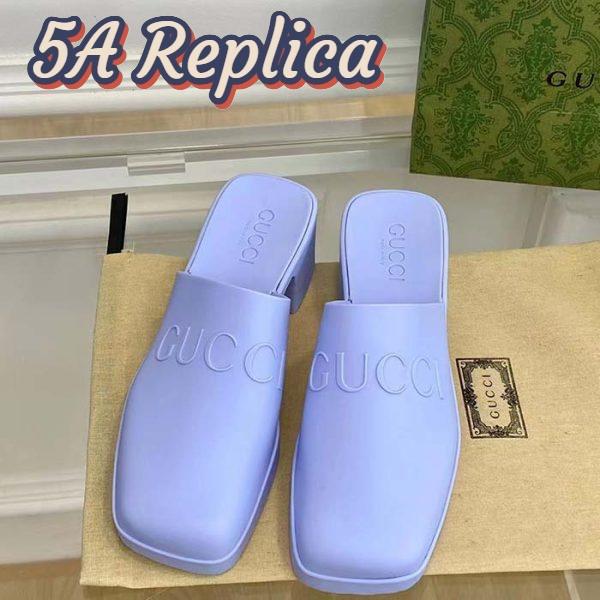 Replica Gucci Women GG Slip-On Sandal Pastel Blue Rubber Embossed Logo Square Toe Chevron 6