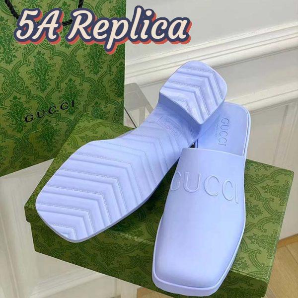 Replica Gucci Women GG Slip-On Sandal Pastel Blue Rubber Embossed Logo Square Toe Chevron 9