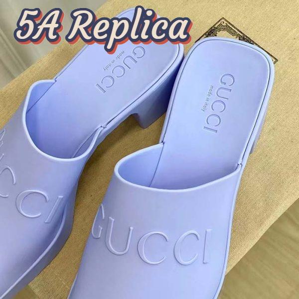 Replica Gucci Women GG Slip-On Sandal Pastel Blue Rubber Embossed Logo Square Toe Chevron 10