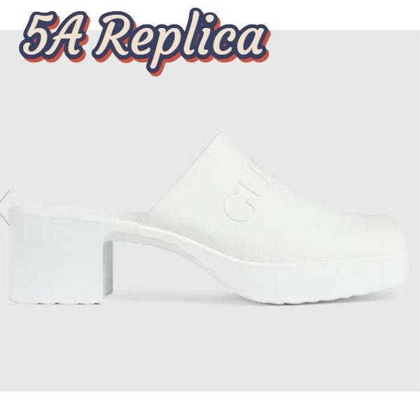 Replica Gucci Women GG Slip-On Sandal White Rubber Embossed Logo Square Toe Chevron