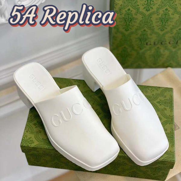 Replica Gucci Women GG Slip-On Sandal White Rubber Embossed Logo Square Toe Chevron 3