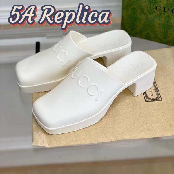 Replica Gucci Women GG Slip-On Sandal White Rubber Embossed Logo Square Toe Chevron 5