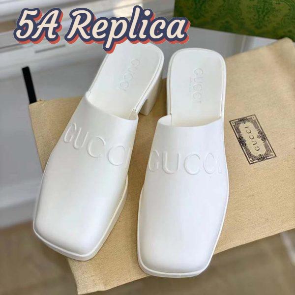Replica Gucci Women GG Slip-On Sandal White Rubber Embossed Logo Square Toe Chevron 6