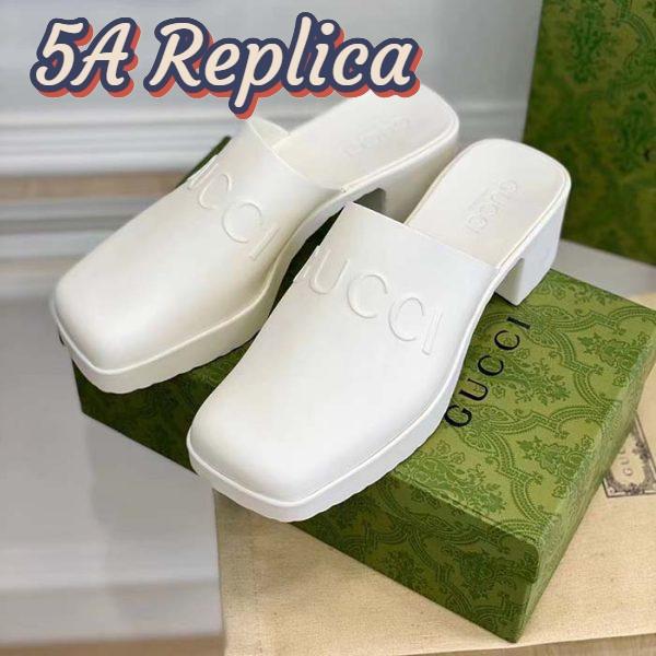 Replica Gucci Women GG Slip-On Sandal White Rubber Embossed Logo Square Toe Chevron 7