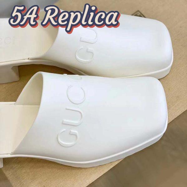 Replica Gucci Women GG Slip-On Sandal White Rubber Embossed Logo Square Toe Chevron 8