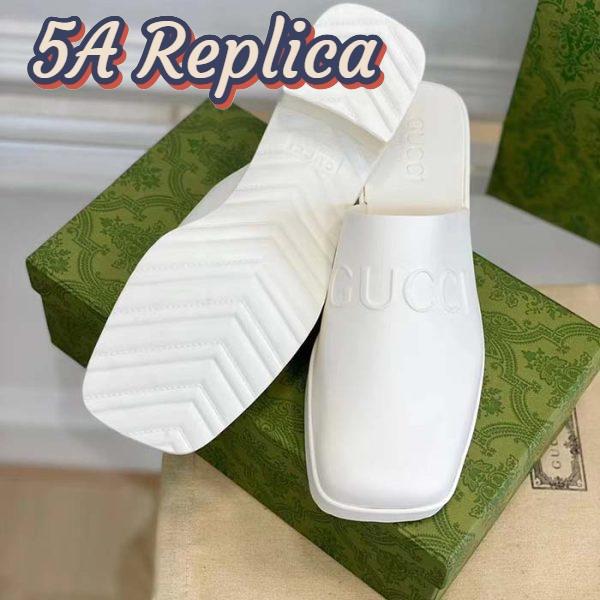 Replica Gucci Women GG Slip-On Sandal White Rubber Embossed Logo Square Toe Chevron 9