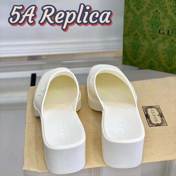 Replica Gucci Women GG Slip-On Sandal White Rubber Embossed Logo Square Toe Chevron 10