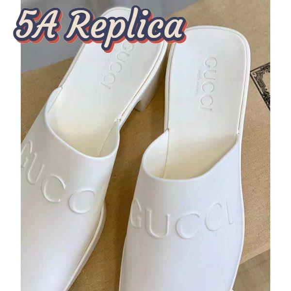 Replica Gucci Women GG Slip-On Sandal White Rubber Embossed Logo Square Toe Chevron 11