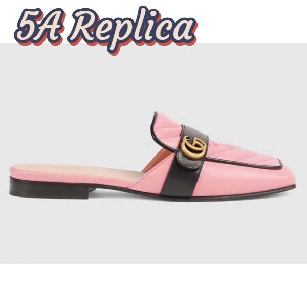 Replica Gucci Women GG Slipper Double G Pink Leather Matelassé Chevron Insert