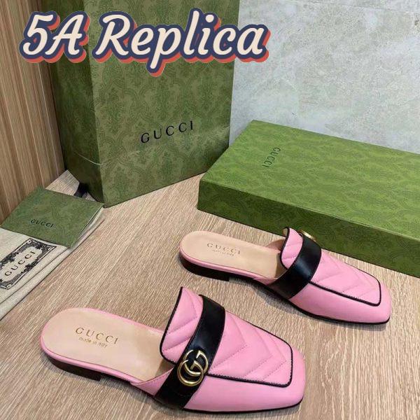 Replica Gucci Women GG Slipper Double G Pink Leather Matelassé Chevron Insert 3