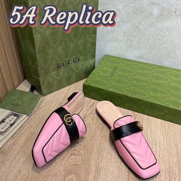 Replica Gucci Women GG Slipper Double G Pink Leather Matelassé Chevron Insert 7
