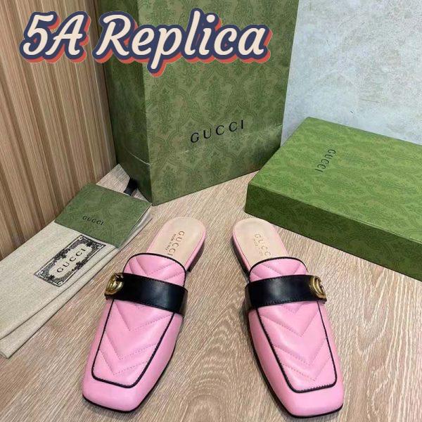 Replica Gucci Women GG Slipper Double G Pink Leather Matelassé Chevron Insert 8