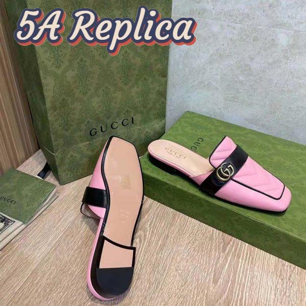 Replica Gucci Women GG Slipper Double G Pink Leather Matelassé Chevron Insert 9