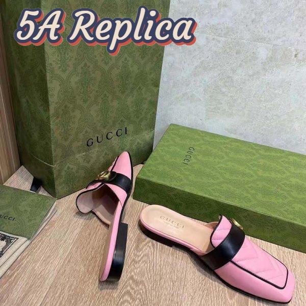 Replica Gucci Women GG Slipper Double G Pink Leather Matelassé Chevron Insert 11