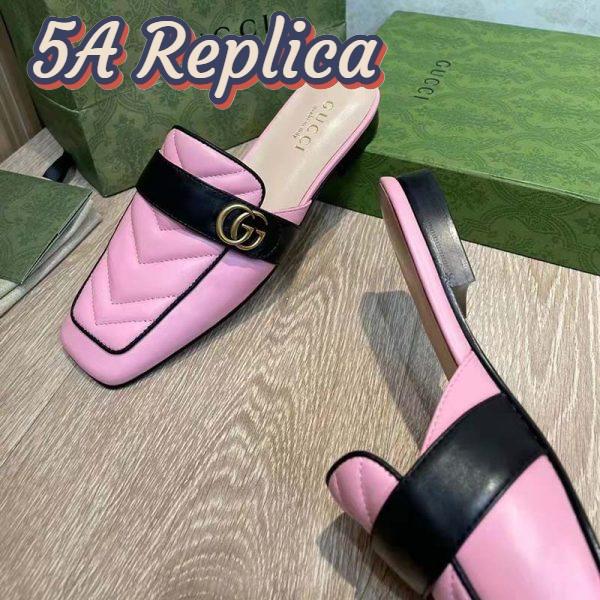 Replica Gucci Women GG Slipper Double G Pink Leather Matelassé Chevron Insert 12