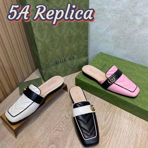 Replica Gucci Women GG Slipper Double G Pink Leather Matelassé Chevron Insert 13