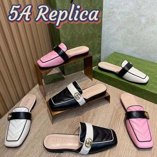 Replica Gucci Women GG Slipper Double G Pink Leather Matelassé Chevron Insert 14