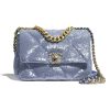 Replica Chanel Women 19 Flap Bag Sequins Calfksin Silver-Tone Gold-Tone Metal Sky Blue