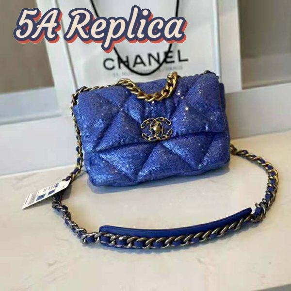 Replica Chanel Women 19 Flap Bag Sequins Calfksin Silver-Tone Gold-Tone Metal Sky Blue 3