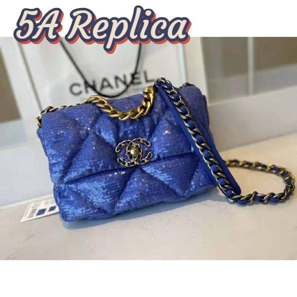 Replica Chanel Women 19 Flap Bag Sequins Calfksin Silver-Tone Gold-Tone Metal Sky Blue 4