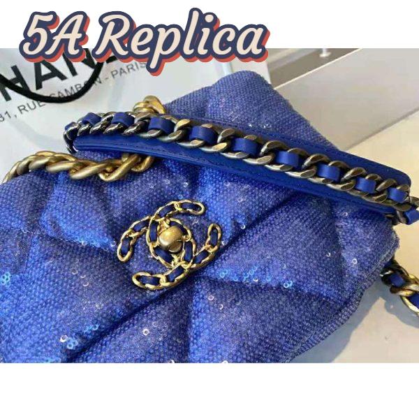 Replica Chanel Women 19 Flap Bag Sequins Calfksin Silver-Tone Gold-Tone Metal Sky Blue 5