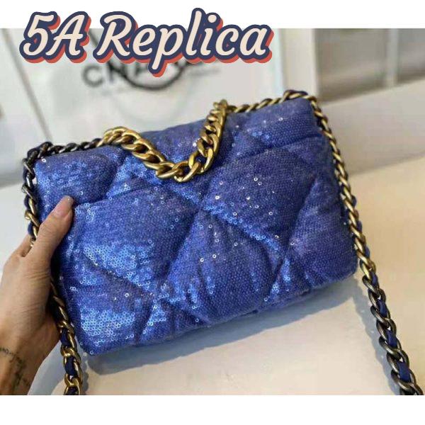Replica Chanel Women 19 Flap Bag Sequins Calfksin Silver-Tone Gold-Tone Metal Sky Blue 6