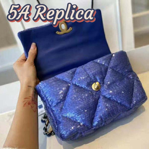 Replica Chanel Women 19 Flap Bag Sequins Calfksin Silver-Tone Gold-Tone Metal Sky Blue 9