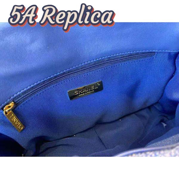 Replica Chanel Women 19 Flap Bag Sequins Calfksin Silver-Tone Gold-Tone Metal Sky Blue 11