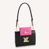 Replica Louis Vuitton LV Women Twist MM Handbag Black Fuchsia Epi Grained Cowhide Leather