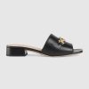 Replica Gucci Women Zumi Leather Slide Sandal Interlocking G Horsebit Black Leather 2.5 cm Heel Height