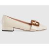 Replica Gucci Women’s GG Ballet Flat Bamboo Buckle White Leather Round Toe Chunky Heel