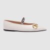 Replica Gucci Women’s Leather Ballet Flat with Horsebit White Leather