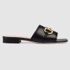 Replica Gucci Women’s Leather Slide Sandal with Horsebit Black Leather