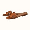 Replica Hermes Women Oran Sandal Patent Calfskin Iconic “H”-Brown