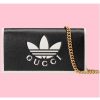 Replica Gucci Women GG Adidas x Gucci Wallet Chain Black White Leather Interlocking G