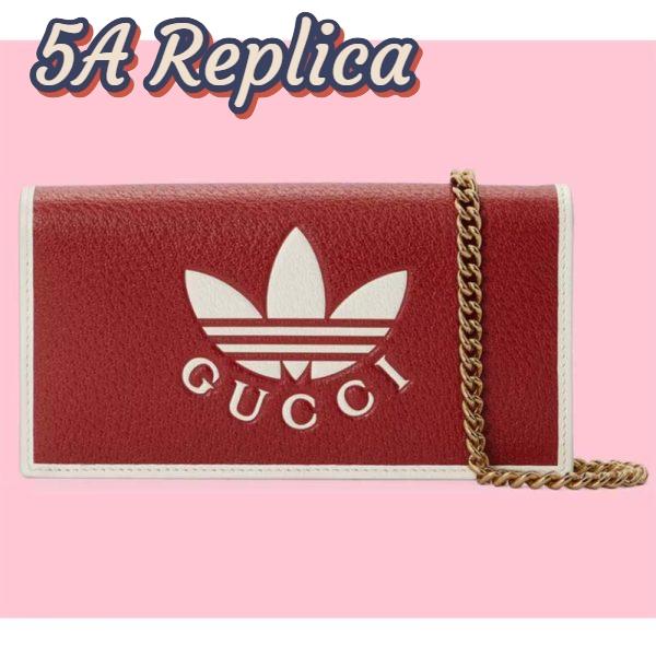 Replica Gucci Women GG Adidas x Gucci Wallet Chain Red Off-White Leather Interlocking G