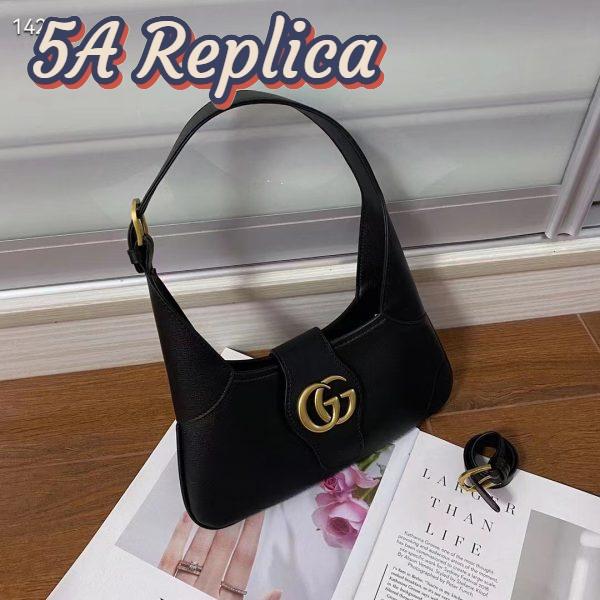 Replica Gucci Women GG Aphrodite Small Shoulder Bag Black Soft Leather Shiny 3