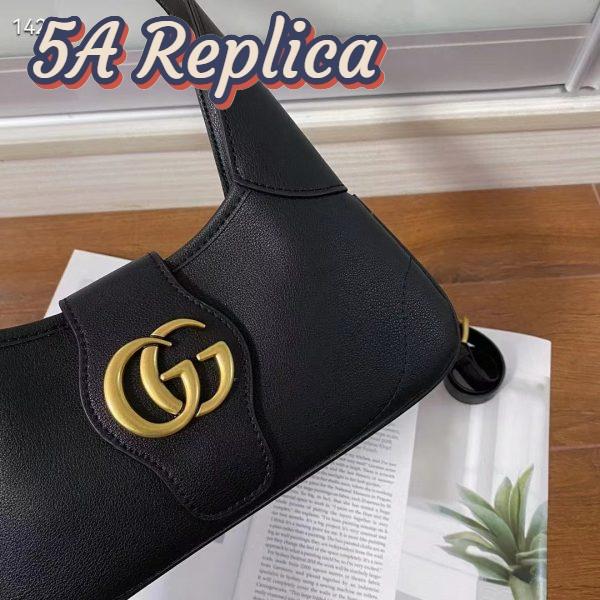 Replica Gucci Women GG Aphrodite Small Shoulder Bag Black Soft Leather Shiny 8