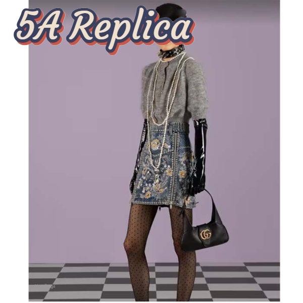 Replica Gucci Women GG Aphrodite Small Shoulder Bag Black Soft Leather Shiny 12