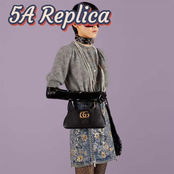 Replica Gucci Women GG Aphrodite Small Shoulder Bag Black Soft Leather Shiny 13