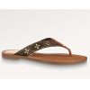 Replica Louis Vuitton LV Sunny Flat Thong Gold Perforated Monogram Canvas Leather Outsole