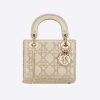Replica Dior Women Mini Lady Dior Bag Metallic Cannage Calfskin Platinum Beaded Embroidery