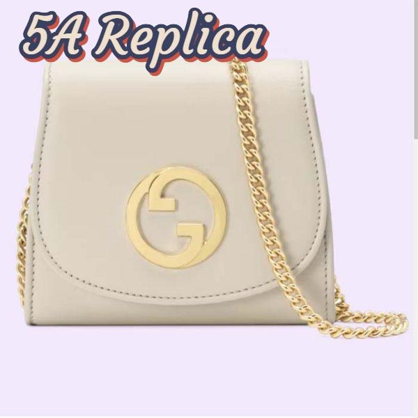 Replica Gucci Women GG Blondie Medium Chain Wallet White Leather Round Interlocking G