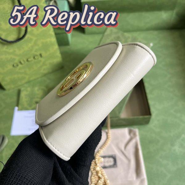 Replica Gucci Women GG Blondie Medium Chain Wallet White Leather Round Interlocking G 7