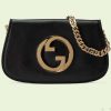 Replica Gucci Women GG Blondie Shoulder Bag Black Leather Round Interlocking G