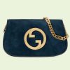 Replica Gucci Women GG Blondie Shoulder Bag Deep Blue Suede Interlocking G